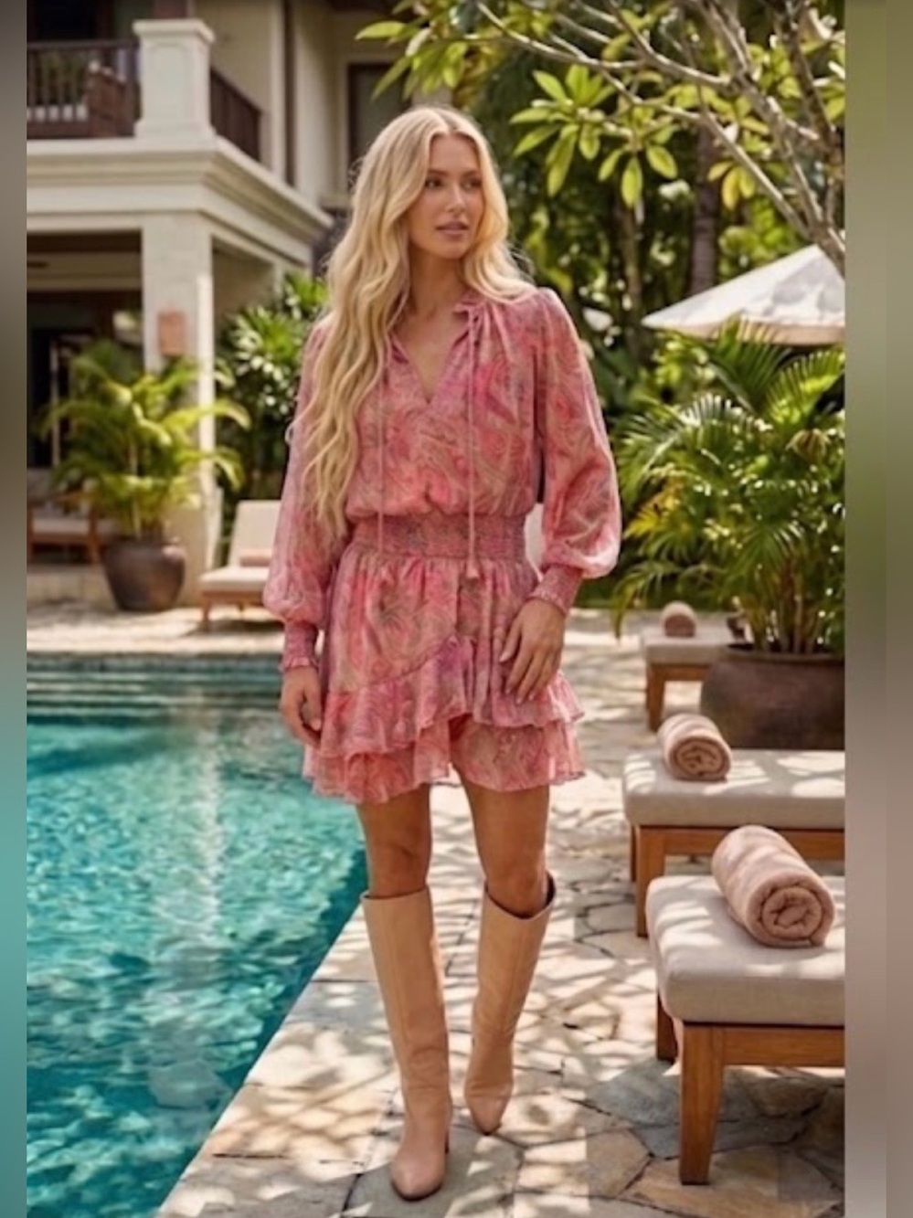Misa Los Angeles Pink Paisley Ruffle Blouse